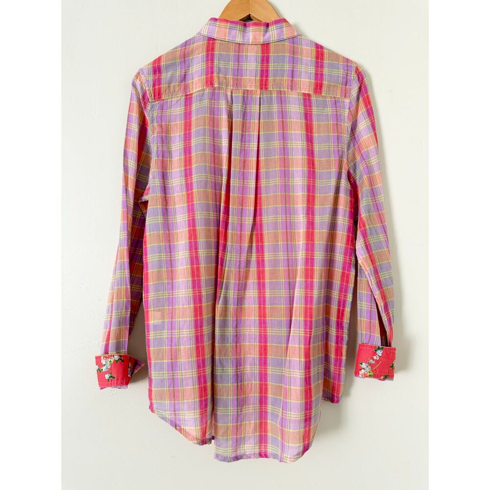 Sundance Catalog Plaid Buttondown Women's Top Shirt Pink Flip Cup M Cotton - Picture 4 of 6